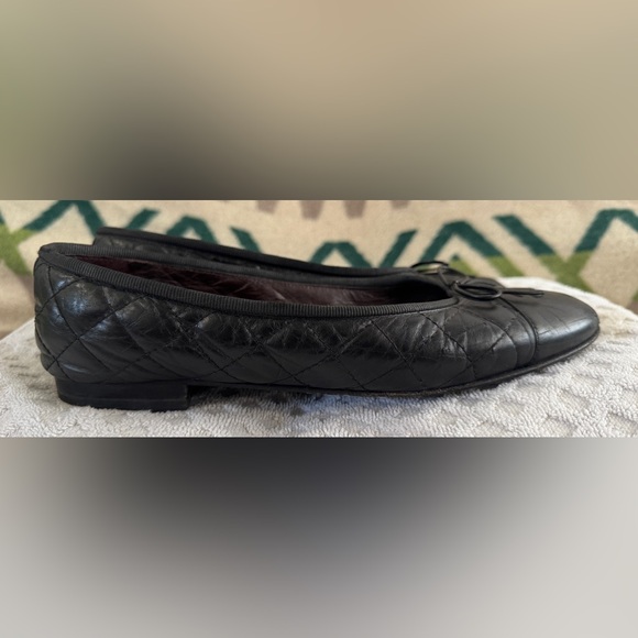 Chanel Quilted Black Leather CC Cap Toe Bow Ballet Flats Size 40 US 10 *READ* - Picture 7 of 16
